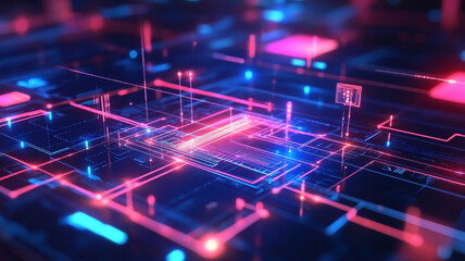Fototapeta premium Futuristic Digital Abstract Background with Neon Lights and Circuit Patterns for Technology and Innovation Themes