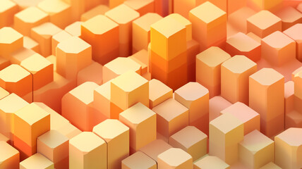 Fototapeta premium Abstract Geometric Composition of Cubes in Warm Orange and Yellow Hues with Soft Lighting Effects for Background or Design Use