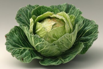 Fototapeta premium Fresh green cabbage with vibrant outer leaves showcasing the beauty of natural produce in a market setting