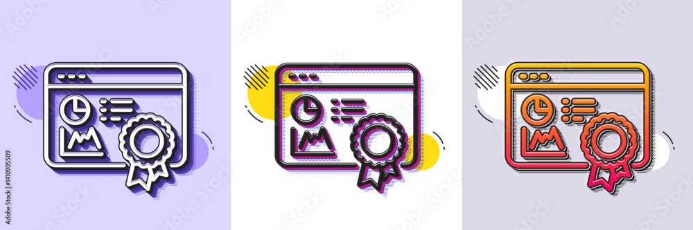 Poster seo statistics line icon. halftone dotted pattern. gradient icon with grain shadow. search engine ce