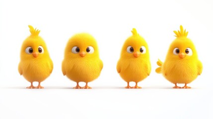 Four cute yellow chicks