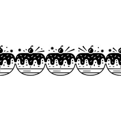Black & White Cake Border Pattern - Vector Dessert Design