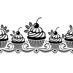 Elegant Cupcake Border: Black & White Vector Design