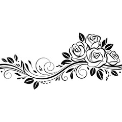 Elegant Floral Vector Ornament: Roses & Swirls on White