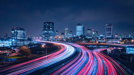 Obraz premium Night City Highway With Blurry Light Trails