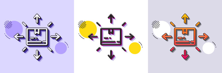 Cardboard box line icon. Halftone dotted pattern. Gradient icon with grain shadow. Warehouse parcel sign. Inventory package symbol. Line cardboard box icon. Various designs. Vector