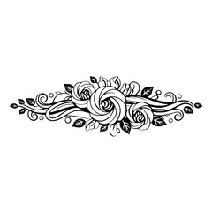 Fototapeta premium Floral Vector Design Element: Roses, Leaves, and Swirls, Monochrome.