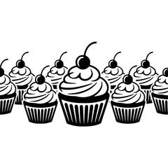 Black and White Cupcake Illustration: Dessert, Treats, Simple Design