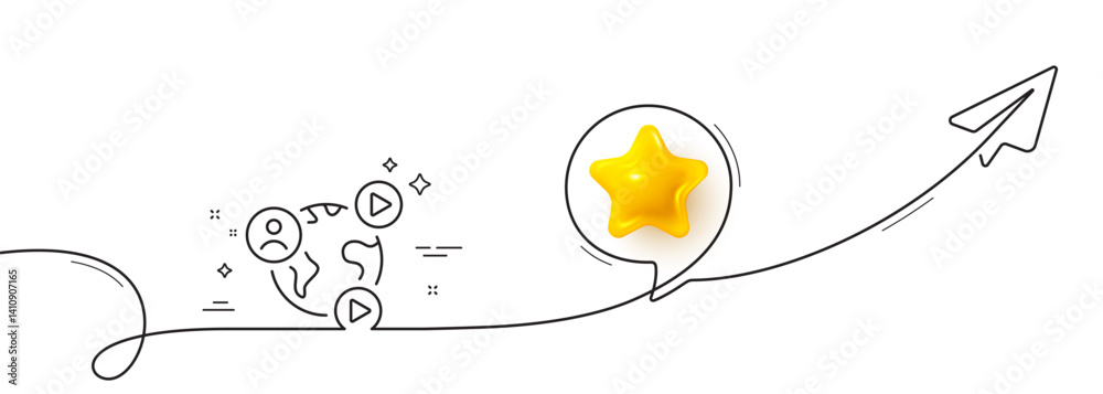 Poster virtual conference line icon. continuous line with share plane. online training sign. web presentati