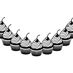 Black and White Cupcake Border, Festive Bakery Illustration