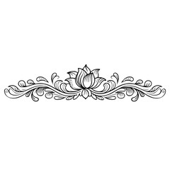 Floral Border Illustration, Elegant Lotus Flower Motif, Black & White Design
