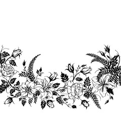Elegant Floral Border Vector Illustration, Black & White, Vintage Style