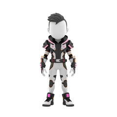 Fototapeta premium Cyberpunk Figure Standing: An anonymous figure, adorned in a futuristic, cyberpunk-inspired suit. This high-quality image presents a striking visual of innovative design