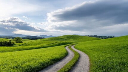 Fototapeta premium Green hills and country road