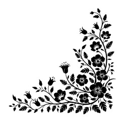Elegant Floral Corner Design in Black and White - Vector Ornament