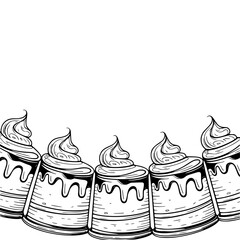Outlined Cakes Border: Sweet Dessert Illustration, Black and White