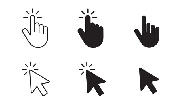 Modern click and pointer icons in black and white.