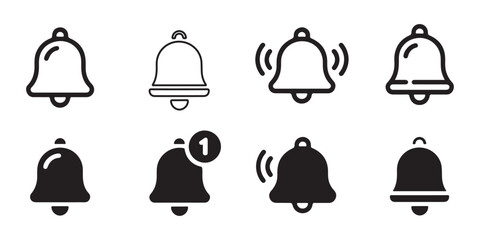 Set of notification bell icons in various states