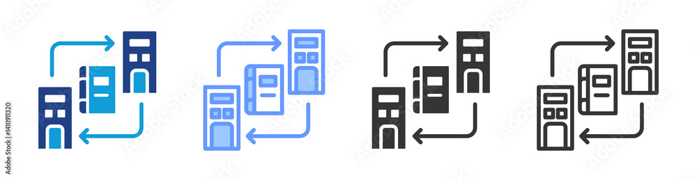 Poster interlibrary loan icon set multiple style collection
