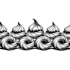 Swirls and Peaks: Hand-Drawn Dessert Border, Black and White