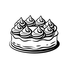 Black & White Birthday Cake Illustration: Minimalist Bakery Graphic