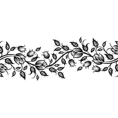 Elegant Floral Border Silhouette on White, Vector Illustration