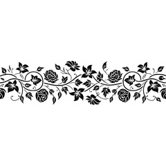 Elegant Floral Border Design in Silhouetted Navy, Botanical Vector