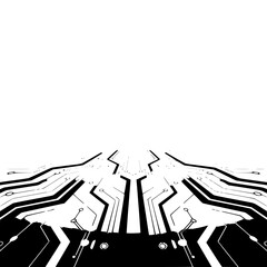 Futuristic Circuit Board Design: Perspective View in Grayscale