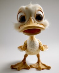 Fototapeta premium Adorable cartoon duckling figurine gazes directly.