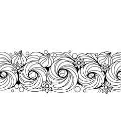 Elegant Black & White Floral Scroll Border Illustration