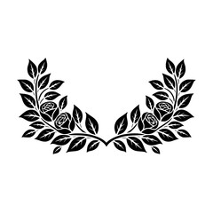 Elegant Black Rose Floral Vector Ornament on White, Decorative Design