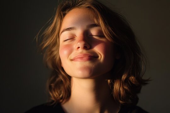 Young woman with eyes closed in sunlight