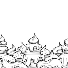 Fototapeta premium Sweet Creamy Treat Border: Hand-drawn Dessert Illustration, White Background