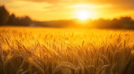 Fototapeta premium Golden wheat field bathed in the warm glow of sunlight