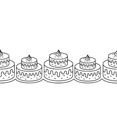 Black and White Cake Border, Celebration, Doodle Style, Minimalist Design