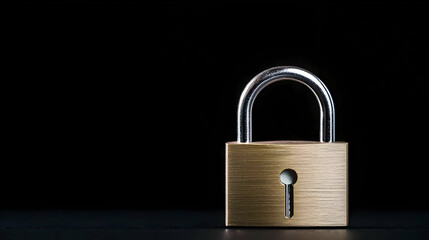 Brass Padlock Against Black Background