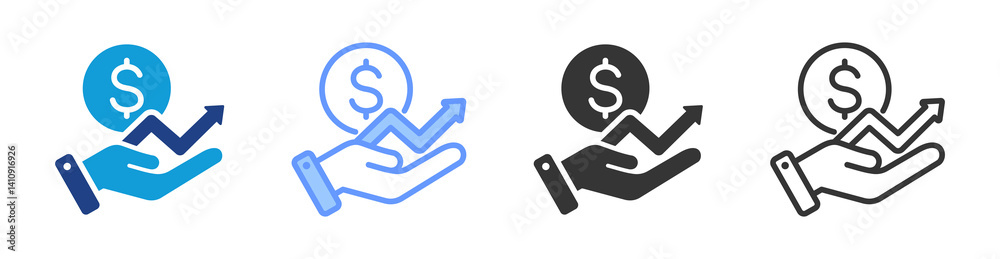 Poster revenue icon set multiple style collection