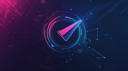 Neon Check Mark Surrounded by Concentric Circuits in a Digital Realm