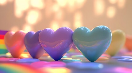 Obraz premium Rainbow Pastel Hearts Love LGBT Pride
