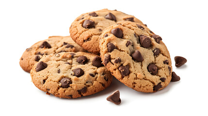 Three chocolate chip cookies stacked on top of each other