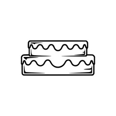 Vector Cake Icon: Two-Tiered Dessert with Shadow, Black Outline