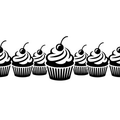 Black & White Cupcakes Vector Border: Simple, Sweet Design