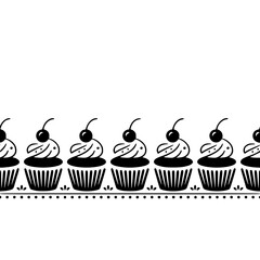 Black & White Cupcake Border: Minimalist Dessert Illustration