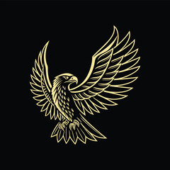 Golden Eagle Logo with Spread Wings on Dark Background Majestic and Elegant Design.