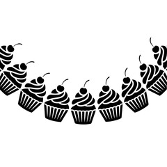 Black & White Cupcake Circle: Vector Illustration for Design, Bakery, & Celebrations