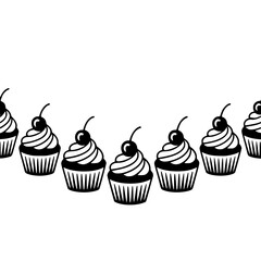 Minimalist Cupcake Border: Black & White Illustration