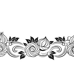 Fototapeta premium Elegant Floral Border: Monochrome Line Art Design