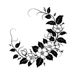 Elegant Floral Design: Black & White Half-Circle Border, Decorative Vector