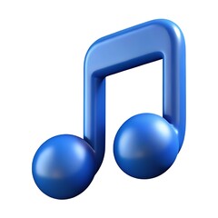 A blue music note icon with two circles and a curved line on a white background in a rendered style