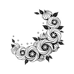 Elegant Black and White Floral Swirl Design, Decorative Border